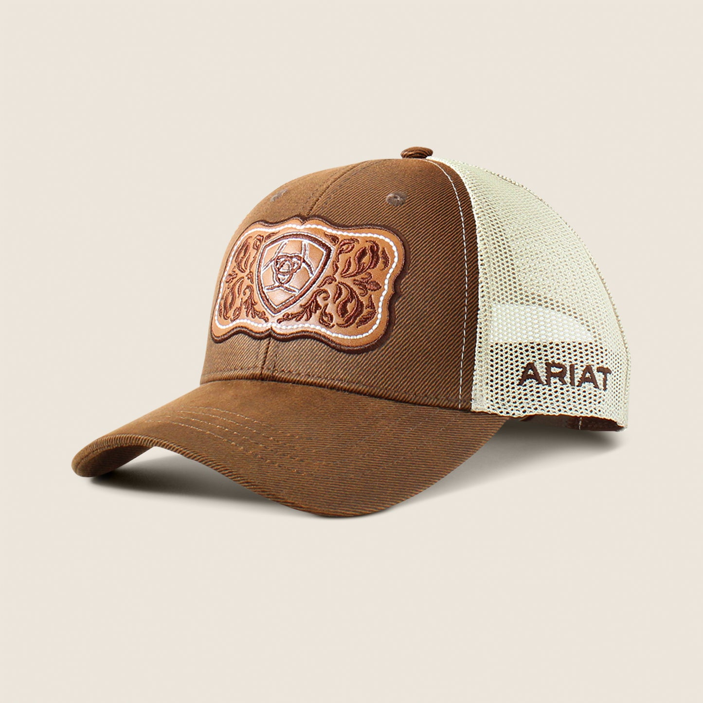 Ariat Womens Floral Leather  Patch Cap Brown/White