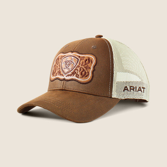 Ariat Womens Floral Leather  Patch Cap Brown/White