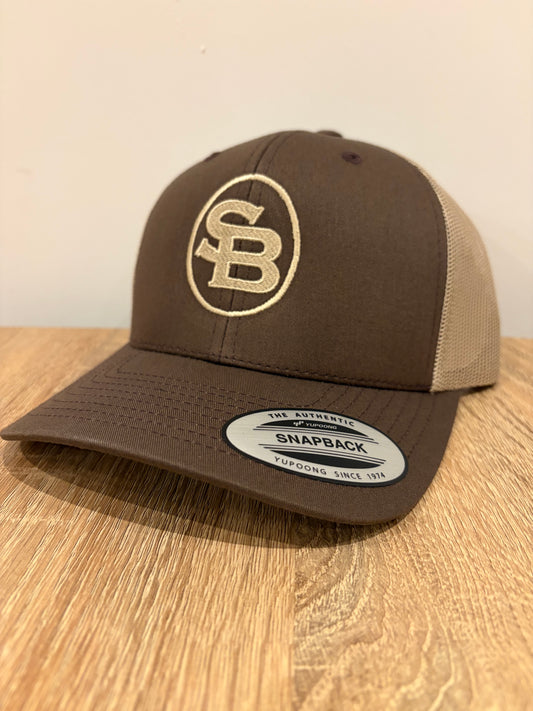 SADDLEBORN Cattle Brand Trucker Cap - Brown/Khaki